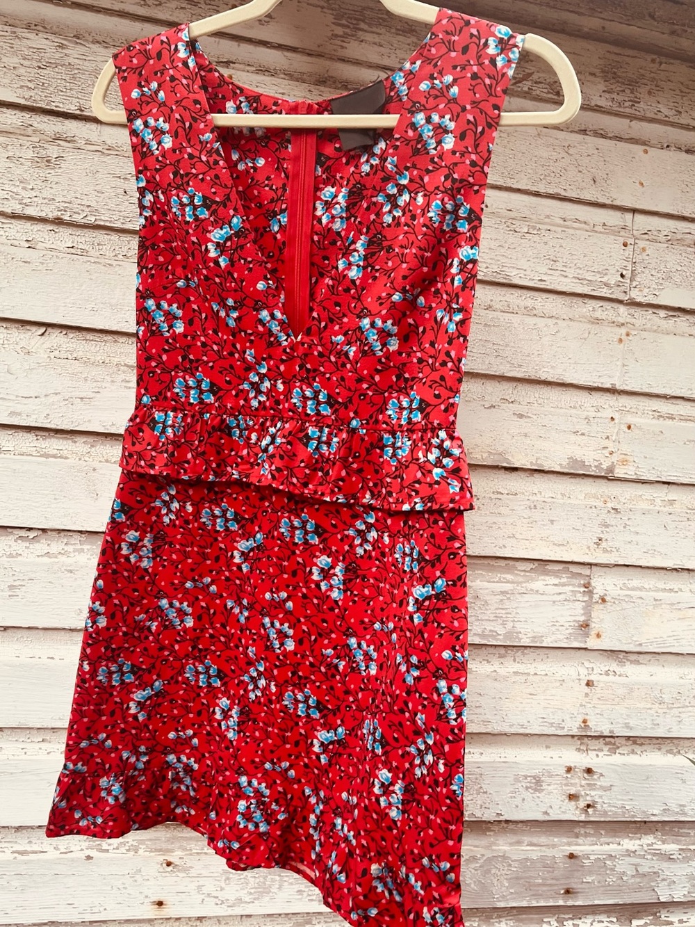 Red Floral Sleeveless Peplum Dress